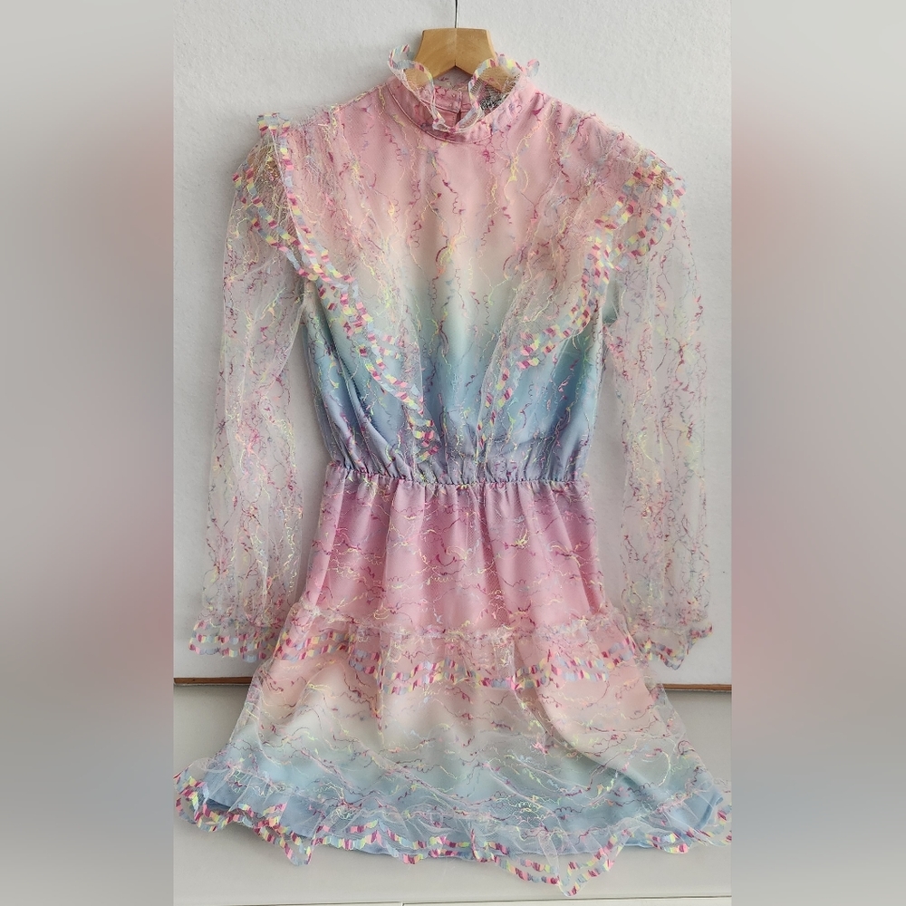 Olivia Rubin Saffy Dress in Neon Rainbow Lace, Size US 4